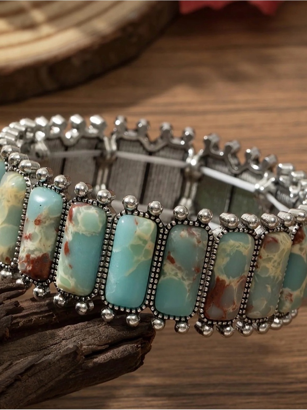 Turquoise Marbled Stone Stretch Bracelet - Women's Jewelry